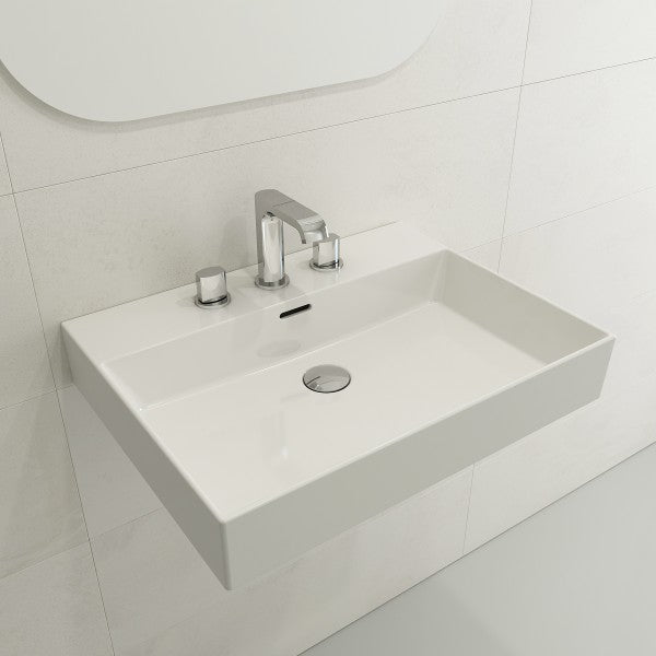 BOCCHI Milano 24" White 3-Hole Fireclay Wall-Mounted Bathroom Sink with Overflow