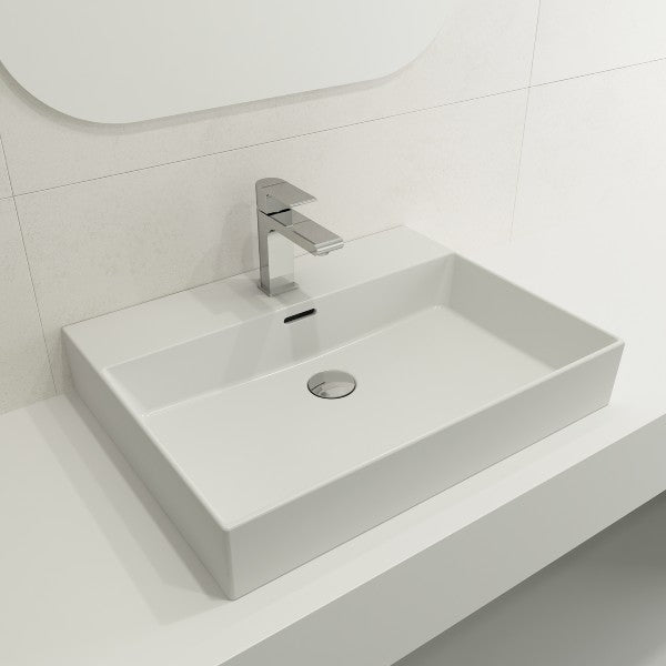 BOCCHI Milano 24" Matte White 1-Hole Fireclay Wall-Mounted Bathroom Sink with Overflow