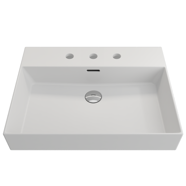 BOCCHI Milano 24" Matte White 3-Hole Fireclay Wall-Mounted Bathroom Sink with Overflow