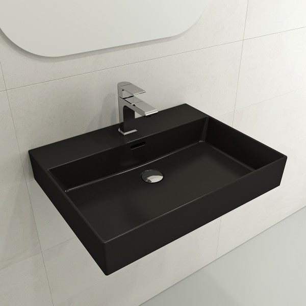 BOCCHI Milano 24" Matte Black 1-Hole Fireclay Wall-Mounted Bathroom Sink with Overflow