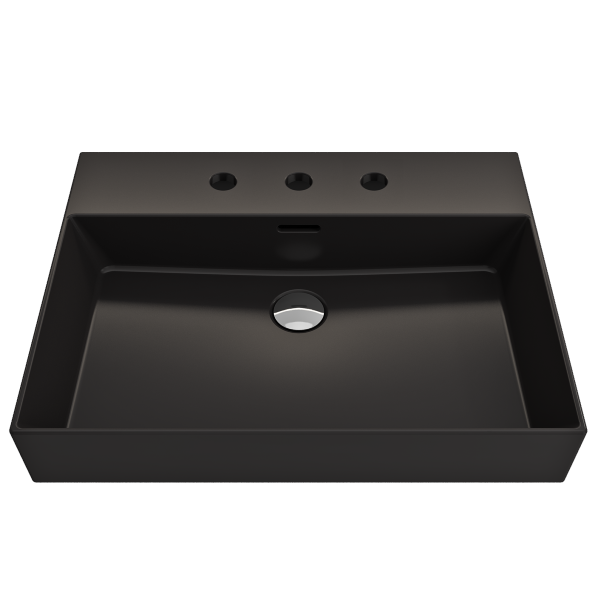 BOCCHI Milano 24" Matte Black 3-Hole Fireclay Wall-Mounted Bathroom Sink with Overflow