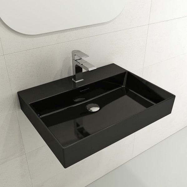 BOCCHI Milano 24" Black 1-Hole Fireclay Wall-Mounted Bathroom Sink with Overflow