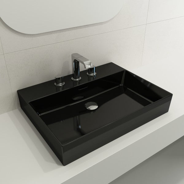 BOCCHI Milano 24" Black 3-Hole Fireclay Wall-Mounted Bathroom Sink with Overflow