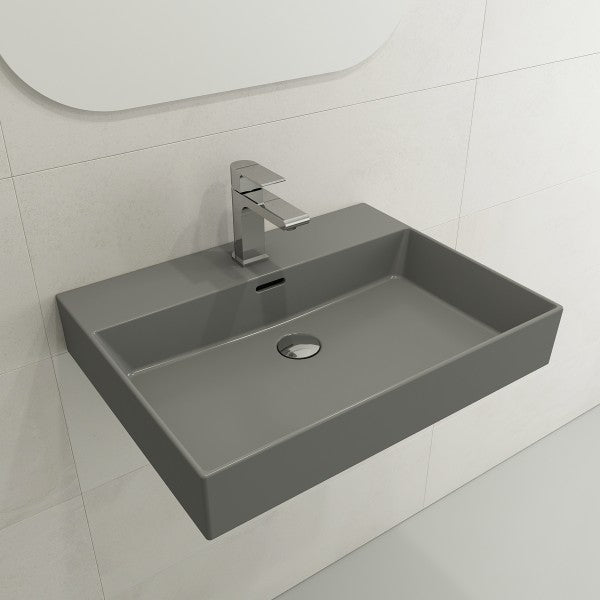 BOCCHI Milano 24" Matte Gray 1-Hole Fireclay Wall-Mounted Bathroom Sink with Overflow