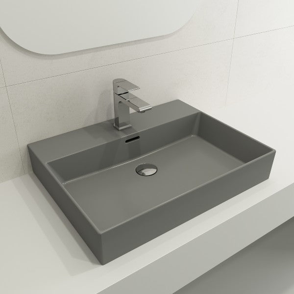 BOCCHI Milano 24" Matte Gray 1-Hole Fireclay Wall-Mounted Bathroom Sink with Overflow