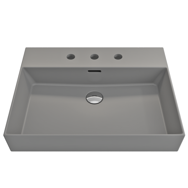 BOCCHI Milano 24" Matte Gray 3-Hole Fireclay Wall-Mounted Bathroom Sink with Overflow