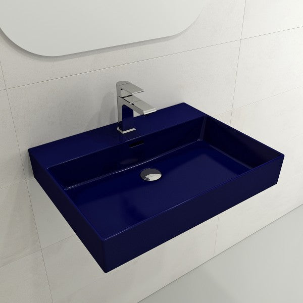BOCCHI Milano 24" Sapphire Blue 1-Hole Fireclay Wall-Mounted Bathroom Sink with Overflow