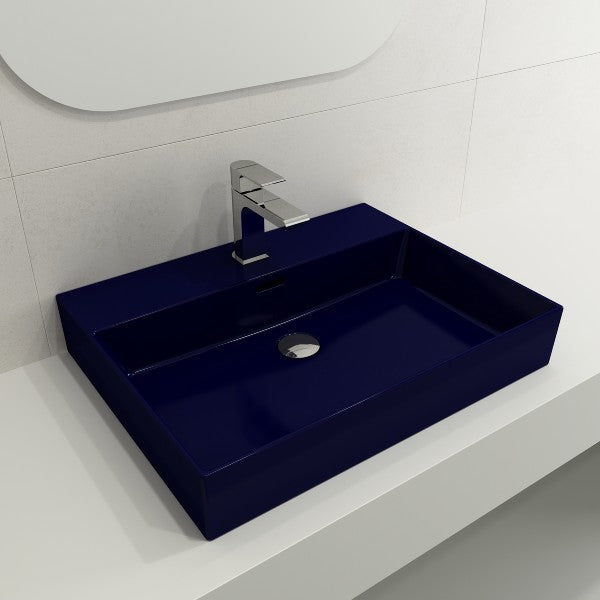 BOCCHI Milano 24" Sapphire Blue 1-Hole Fireclay Wall-Mounted Bathroom Sink with Overflow