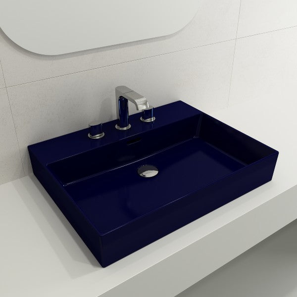 BOCCHI Milano 24" Sapphire Blue 3-Hole Fireclay Wall-Mounted Bathroom Sink with Overflow