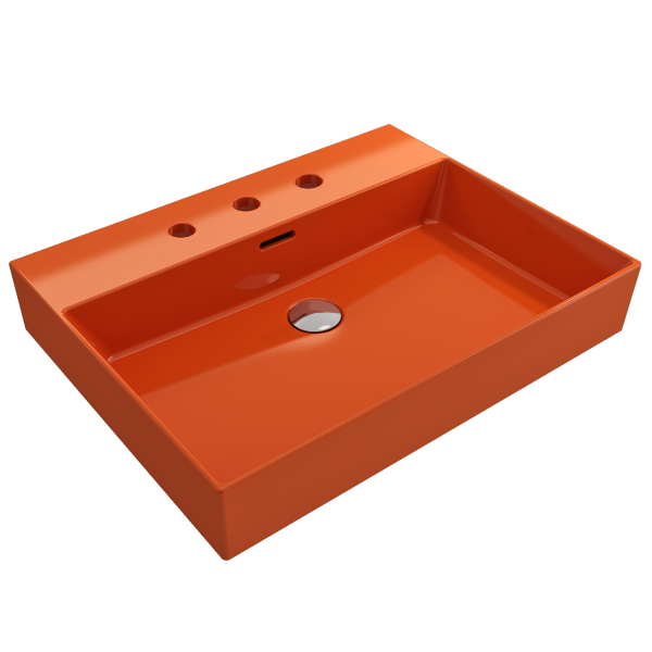BOCCHI Milano 24" Orange 3-Hole Fireclay Wall-Mounted Bathroom Sink with Overflow