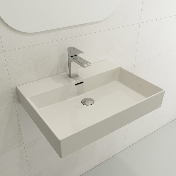 BOCCHI Milano 24" Biscuit 1-Hole Fireclay Wall-Mounted Bathroom Sink with Overflow