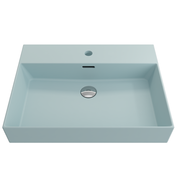 BOCCHI Milano 24" Matte Ice Blue 1-Hole Fireclay Wall-Mounted Bathroom Sink with Overflow