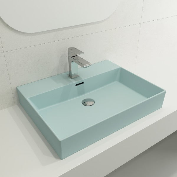 BOCCHI Milano 24" Matte Ice Blue 1-Hole Fireclay Wall-Mounted Bathroom Sink with Overflow