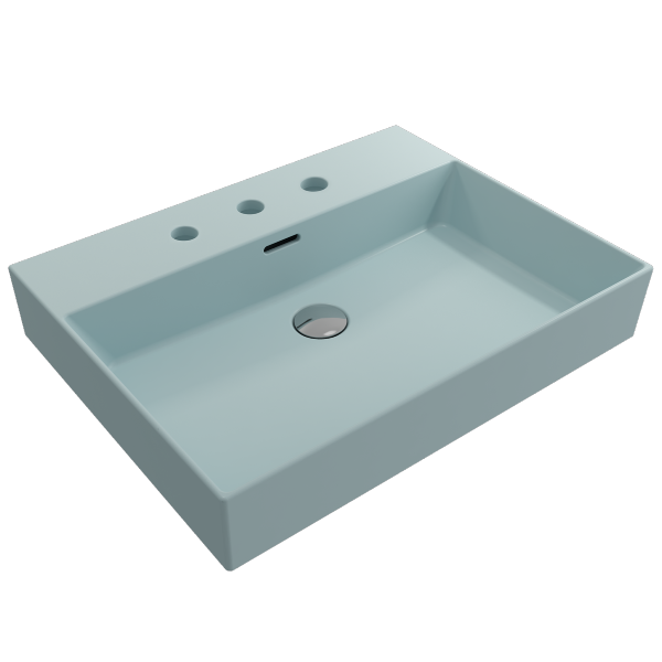 BOCCHI Milano 24" Matte Ice Blue 3-Hole Fireclay Wall-Mounted Bathroom Sink with Overflow