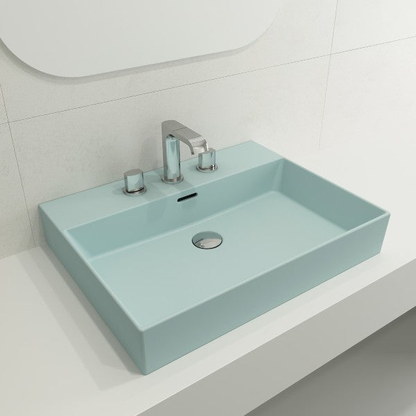 BOCCHI Milano 24" Matte Ice Blue 3-Hole Fireclay Wall-Mounted Bathroom Sink with Overflow