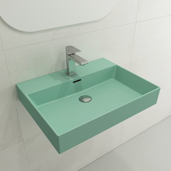 BOCCHI Milano 24" Matte Mint Green 1-Hole Fireclay Wall-Mounted Bathroom Sink with Overflow