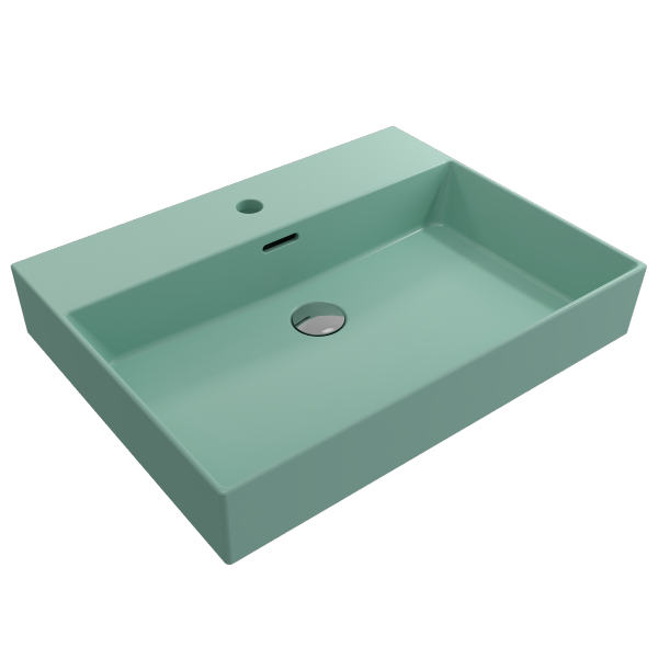 BOCCHI Milano 24" Matte Mint Green 1-Hole Fireclay Wall-Mounted Bathroom Sink with Overflow