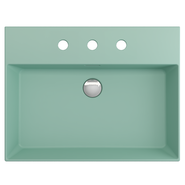 BOCCHI Milano 24" Matte Mint Green 3-Hole Fireclay Wall-Mounted Bathroom Sink with Overflow