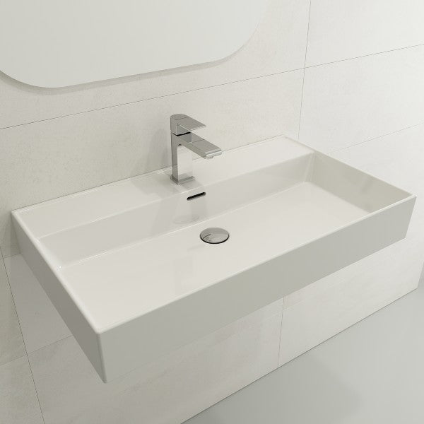 BOCCHI Milano 32" White 1-Hole Fireclay Wall-Mounted Bathroom Sink with Overflow