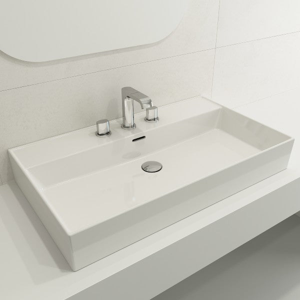 BOCCHI Milano 32" White 3-Hole Fireclay Wall-Mounted Bathroom Sink with Overflow