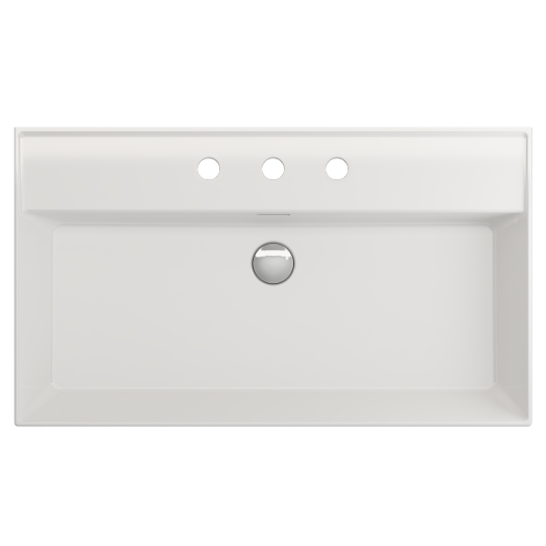 BOCCHI Milano 32" White 3-Hole Fireclay Wall-Mounted Bathroom Sink with Overflow