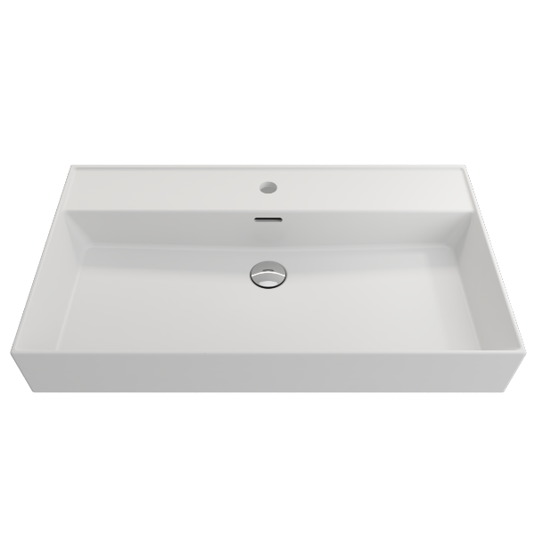BOCCHI Milano 32" Matte White 1-Hole Fireclay Wall-Mounted Bathroom Sink with Overflow