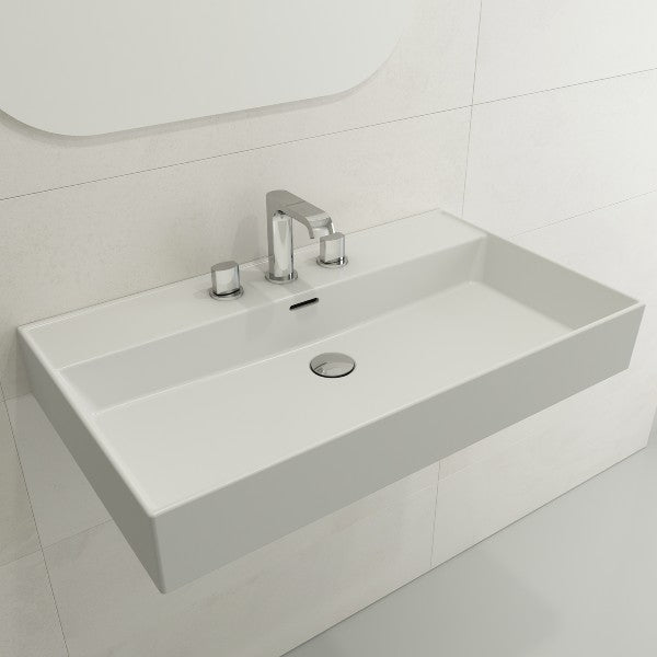 BOCCHI Milano 32" Matte White 3-Hole Fireclay Wall-Mounted Bathroom Sink with Overflow