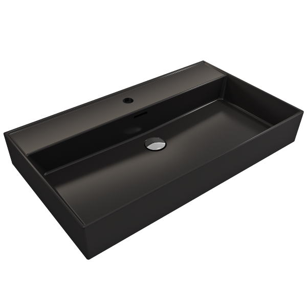 BOCCHI Milano 32" Matte Black 1-Hole Fireclay Wall-Mounted Bathroom Sink with Overflow