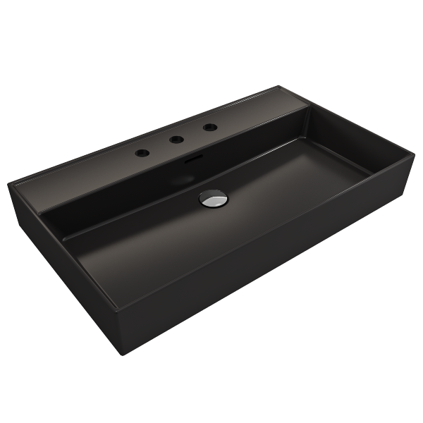 BOCCHI Milano 32" Matte Black 3-Hole Fireclay Wall-Mounted Bathroom Sink with Overflow