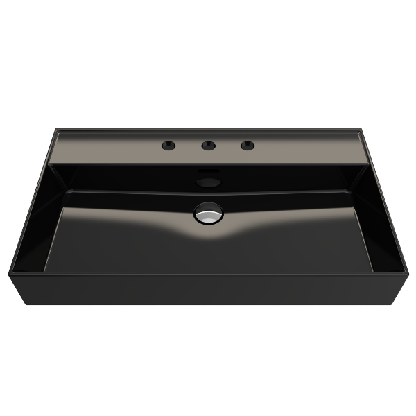 BOCCHI Milano 32" Black 3-Hole Fireclay Wall-Mounted Bathroom Sink with Overflow