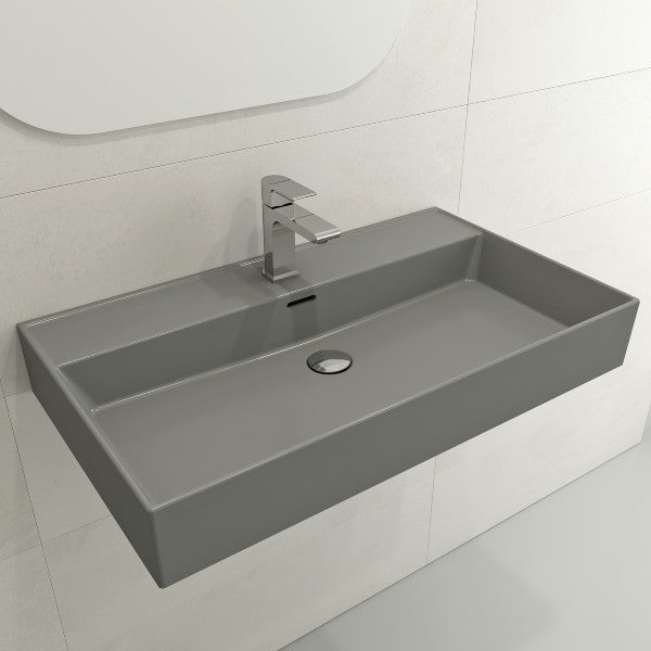 BOCCHI Milano 32" Matte Gray 1-Hole Fireclay Wall-Mounted Bathroom Sink with Overflow