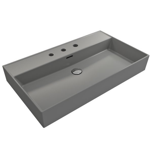 BOCCHI Milano 32" Matte Gray 3-Hole Fireclay Wall-Mounted Bathroom Sink with Overflow