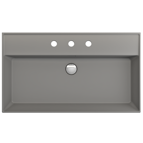 BOCCHI Milano 32" Matte Gray 3-Hole Fireclay Wall-Mounted Bathroom Sink with Overflow