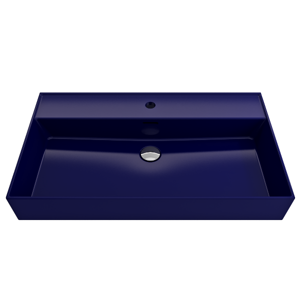 BOCCHI Milano 32" Sapphire Blue 1-Hole Fireclay Wall-Mounted Bathroom Sink with Overflow