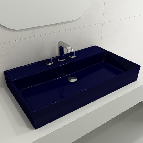 Milano 32"  Sapphire Blue 3-Hole Fireclay Wall-Mounted Bathroom Sink with Overflow