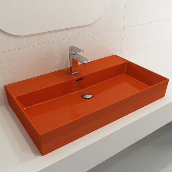 BOCCHI Milano 32" Orange 1-Hole Fireclay Wall-Mounted Bathroom Sink with Overflow