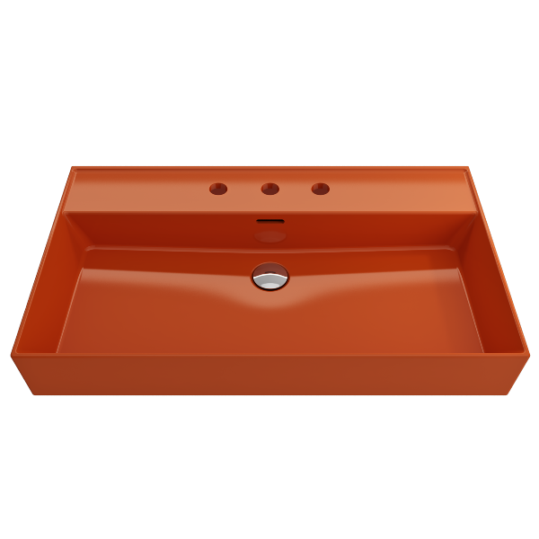 BOCCHI Milano 32" Orange 3-Hole Fireclay Wall-Mounted Bathroom Sink with Overflow