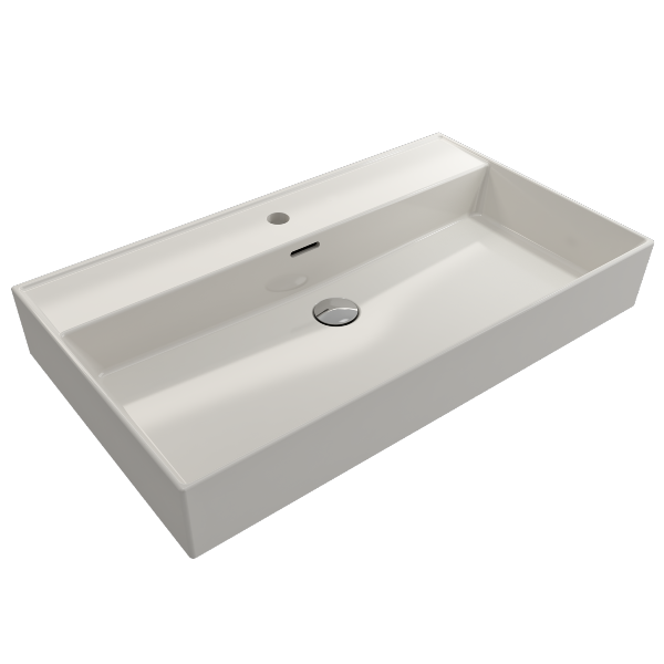 BOCCHI Milano 32" Biscuit 1-Hole Fireclay Wall-Mounted Bathroom Sink with Overflow