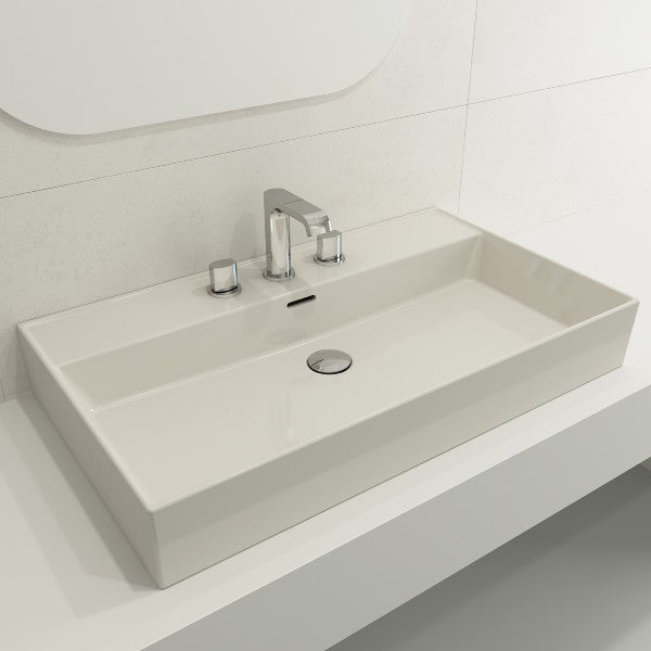 BOCCHI Milano 32" Biscuit 3-Hole Fireclay Wall-Mounted Bathroom Sink with Overflow