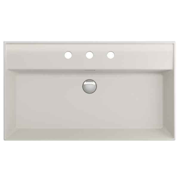 BOCCHI Milano 32" Biscuit 3-Hole Fireclay Wall-Mounted Bathroom Sink with Overflow