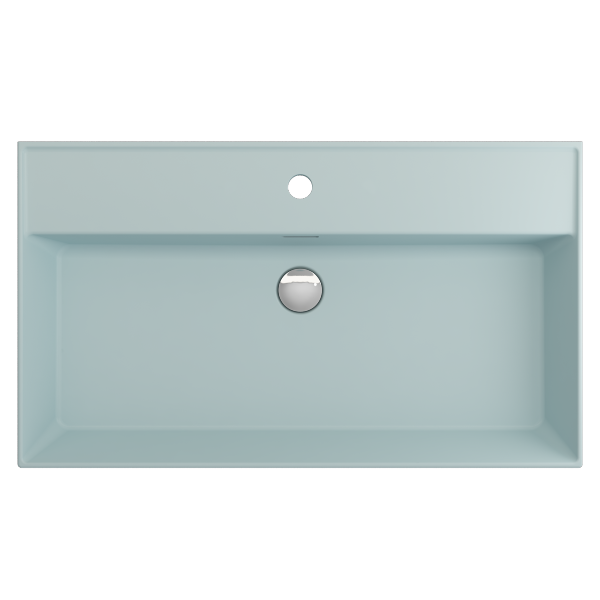 BOCCHI Milano 32" Matte Ice Blue 1-Hole Fireclay Wall-Mounted Bathroom Sink with Overflow