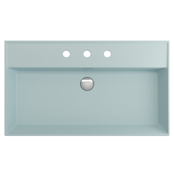 BOCCHI Milano 32" Matte Ice Blue 3-Hole Fireclay Wall-Mounted Bathroom Sink with Overflow