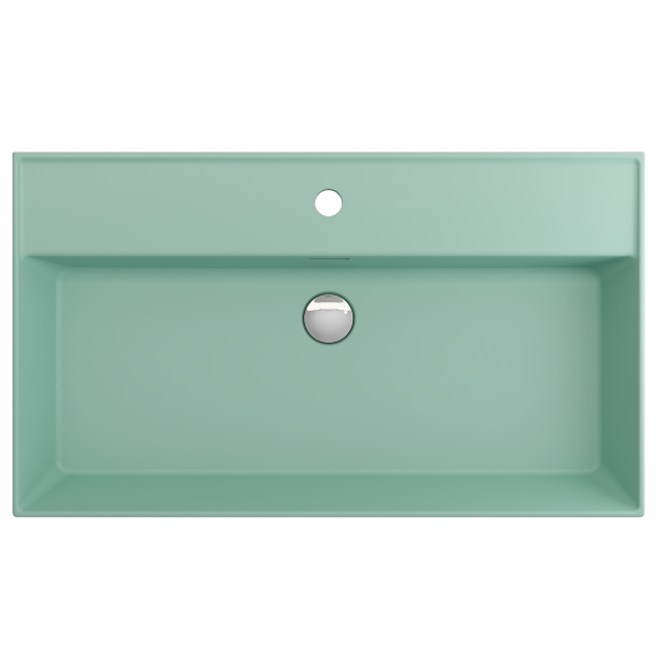 BOCCHI Milano 32" Matte Mint Green 1-Hole Fireclay Wall-Mounted Bathroom Sink with Overflow