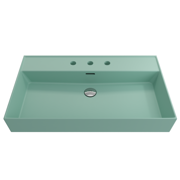 BOCCHI Milano 32" Matte Mint Green 3-Hole Fireclay Wall-Mounted Bathroom Sink with Overflow