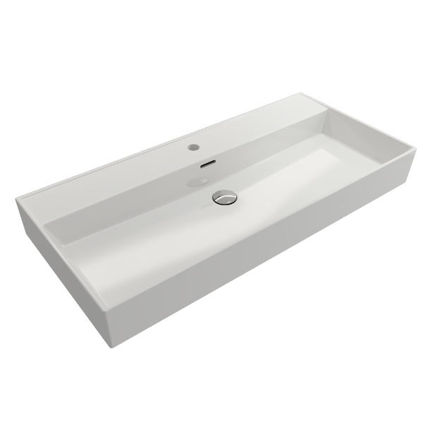 BOCCHI Milano 39" White 1-Hole Fireclay  Wall-Mounted Bathroom Sink with Overflow