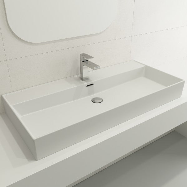 BOCCHI Milano 39" Matte White 1-Hole Fireclay  Wall-Mounted Bathroom Sink with Overflow