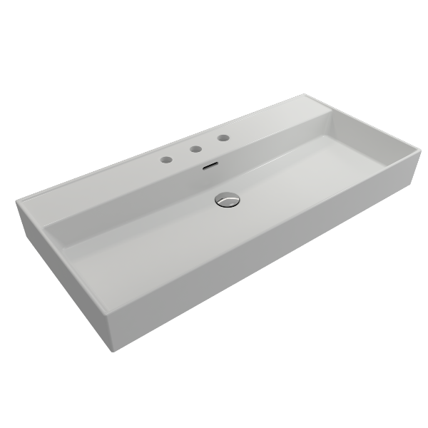 BOCCHI Milano 39" Matte White 3-Hole Fireclay  Wall-Mounted Bathroom Sink with Overflow