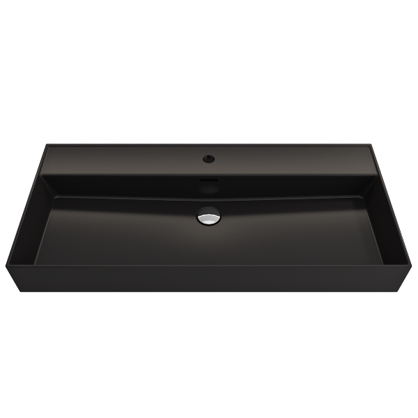 BOCCHI Milano 39" Matte Black 1-Hole Fireclay  Wall-Mounted Bathroom Sink with Overflow