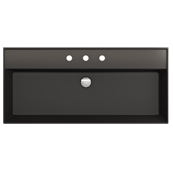 BOCCHI Milano 39" Matte Black 3-Hole Fireclay  Wall-Mounted Bathroom Sink with Overflow