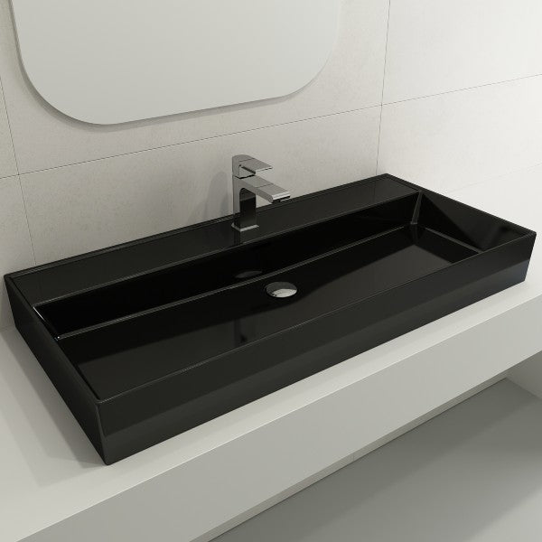 BOCCHI Milano 39" Black 1-Hole Fireclay Wall-Mounted Bathroom Sink with Overflow